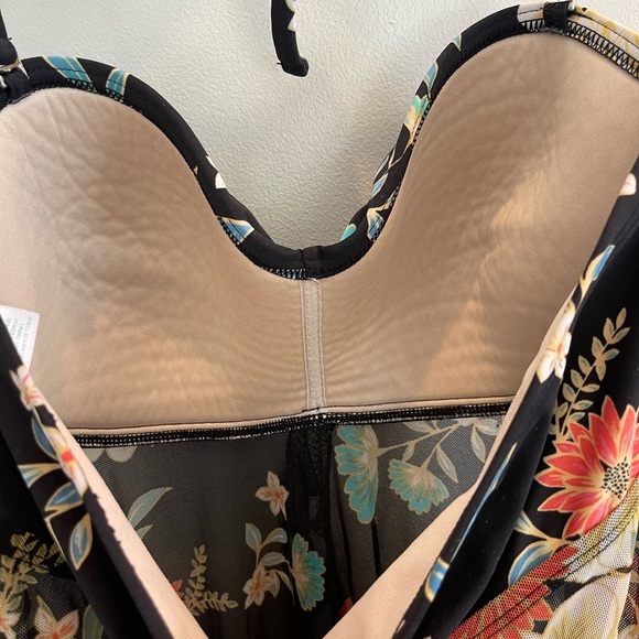 AI: Kona Sol Flyaway Tankini Top Black Mesh Floral Women’s L - Picture 6 of 10
